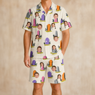 Model wearing Men's Resting Jest Custom Face Shirt & Shorts Set printed with kids' faces