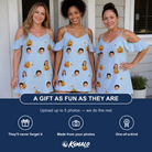 Friends in matching Women's Toothy Torchlight Custom Face Off-Shoulder Dress — a group gift photo