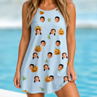 Model wearing Women's Toothy Torchlight Custom Face Tank Dress printed with kids' faces