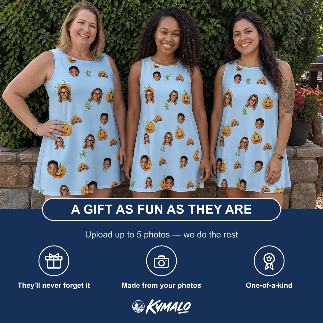 Friends in matching Women's Toothy Torchlight Custom Face Tank Dress — a group gift photo