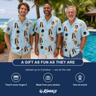 Friends in matching Men's Toothy Torchlight Custom Face Hawaiian Shirt — a group gift photo