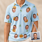 Man wearing Men's Toothy Torchlight Custom Face Polo Shirt — custom faces printed all-over