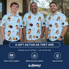 Friends in matching Men's Toothy Torchlight Custom Face Polo Shirt — a group gift photo