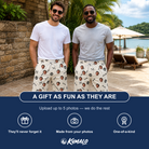Friends in matching Men's Skeleton Shenanigans Custom Face Beach Shorts — a group gift photo