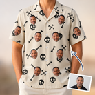 Man wearing Men's Skeleton Shenanigans Custom Face Hawaiian Shirt — custom faces printed all-over