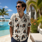 Real-life photo of someone wearing Men's Skeleton Shenanigans Custom Face Hawaiian Shirt — custom faces printed all-over
