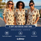 Friends in matching Women's Skeleton Shenanigans Custom Face Hawaiian Shirt — a group gift photo