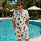 Real-life photo of someone wearing Men's Skeleton Shenanigans Custom Face Shirt & Shorts Set — custom faces printed all-over