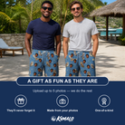 Friends in matching Men's Hoot Hollow Custom Face Beach Shorts — a group gift photo