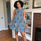 Real-life photo of someone wearing Women's Hoot Hollow Custom Face Tank Dress — custom faces printed all-over