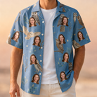 Man wearing Men's Hoot Hollow Custom Face Hawaiian Shirt open over a white tee