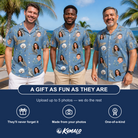Friends in matching Men's Hoot Hollow Custom Face Hawaiian Shirt — a group gift photo