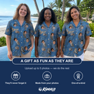 Friends in matching Women's Hoot Hollow Custom Face Hawaiian Shirt — a group gift photo