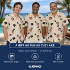 Friends in matching Men's Feline Frights Custom Face Hawaiian Shirt — a group gift photo