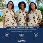 Friends in matching Women's Feline Frights Custom Face Hawaiian Shirt — a group gift photo