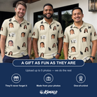 Friends in matching Men's Feline Frights Custom Face Polo Shirt — a group gift photo