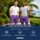 Friends in matching Men's Mopstick Magic Custom Face Beach Shorts — a group gift photo