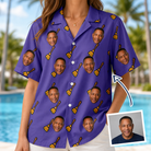 Woman wearing Women's Mopstick Magic Custom Face Hawaiian Shirt — custom faces printed all-over