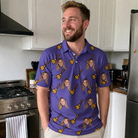 Real-life photo of someone wearing Men's Mopstick Magic Custom Face Polo Shirt — custom faces printed all-over