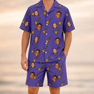 Model wearing Men's Mopstick Magic Custom Face Shirt & Shorts Set printed with kids' faces