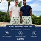 Friends in matching Men's Ghostly Goofballs Custom Face Beach Shorts — a group gift photo
