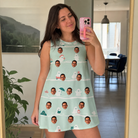 Real-life photo of someone wearing Women's Ghostly Goofballs Custom Face Tank Dress — custom faces printed all-over
