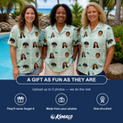 Friends in matching Women's Ghostly Goofballs Custom Face Hawaiian Shirt — a group gift photo