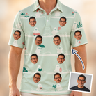 Man wearing Men's Ghostly Goofballs Custom Face Polo Shirt — custom faces printed all-over