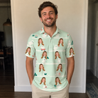 Real-life photo of someone wearing Men's Ghostly Goofballs Custom Face Polo Shirt — custom faces printed all-over