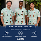 Friends in matching Men's Ghostly Goofballs Custom Face Polo Shirt — a group gift photo