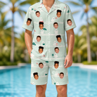 Model wearing Men's Ghostly Goofballs Custom Face Shirt & Shorts Set printed with kids' faces
