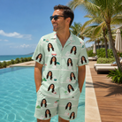 Real-life photo of someone wearing Men's Ghostly Goofballs Custom Face Shirt & Shorts Set — custom faces printed all-over