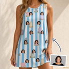 Woman wearing Women's Mausoleum Mirth Custom Face Tank Dress — custom faces printed all-over