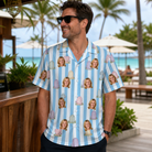 Real-life photo of someone wearing Men's Mausoleum Mirth Custom Face Hawaiian Shirt — custom faces printed all-over
