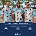 Friends in matching Men's Mausoleum Mirth Custom Face Hawaiian Shirt — a group gift photo