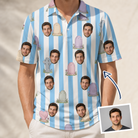 Man wearing Men's Mausoleum Mirth Custom Face Polo Shirt — custom faces printed all-over