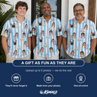 Friends in matching Men's Mausoleum Mirth Custom Face Polo Shirt — a group gift photo
