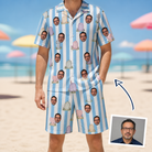 Man wearing Men's Mausoleum Mirth Custom Face Shirt & Shorts Set — custom faces printed all-over