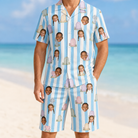 Model wearing Men's Mausoleum Mirth Custom Face Shirt & Shorts Set printed with kids' faces