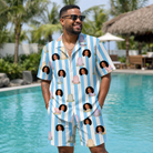 Real-life photo of someone wearing Men's Mausoleum Mirth Custom Face Shirt & Shorts Set — custom faces printed all-over