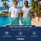 Friends in matching Men's Broom Zoom Custom Face Beach Shorts — a group gift photo