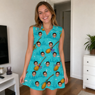 Real-life photo of someone wearing Women's Broom Zoom Custom Face V-Neck Dress — custom faces printed all-over