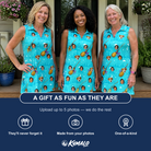Friends in matching Women's Broom Zoom Custom Face V-Neck Dress — a group gift photo