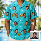 Man wearing Men's Broom Zoom Custom Face Hawaiian Shirt — custom faces printed all-over