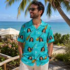 Real-life photo of someone wearing Men's Broom Zoom Custom Face Hawaiian Shirt — custom faces printed all-over