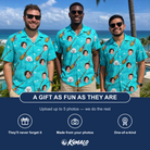 Friends in matching Men's Broom Zoom Custom Face Hawaiian Shirt — a group gift photo