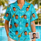 Woman wearing Women's Broom Zoom Custom Face Hawaiian Shirt — custom faces printed all-over