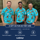 Friends in matching Men's Broom Zoom Custom Face Polo Shirt — a group gift photo