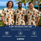 Friends in matching Men's Carved Chuckles Custom Face Hawaiian Shirt — a group gift photo