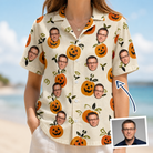 Woman wearing Women's Carved Chuckles Custom Face Hawaiian Shirt — custom faces printed all-over